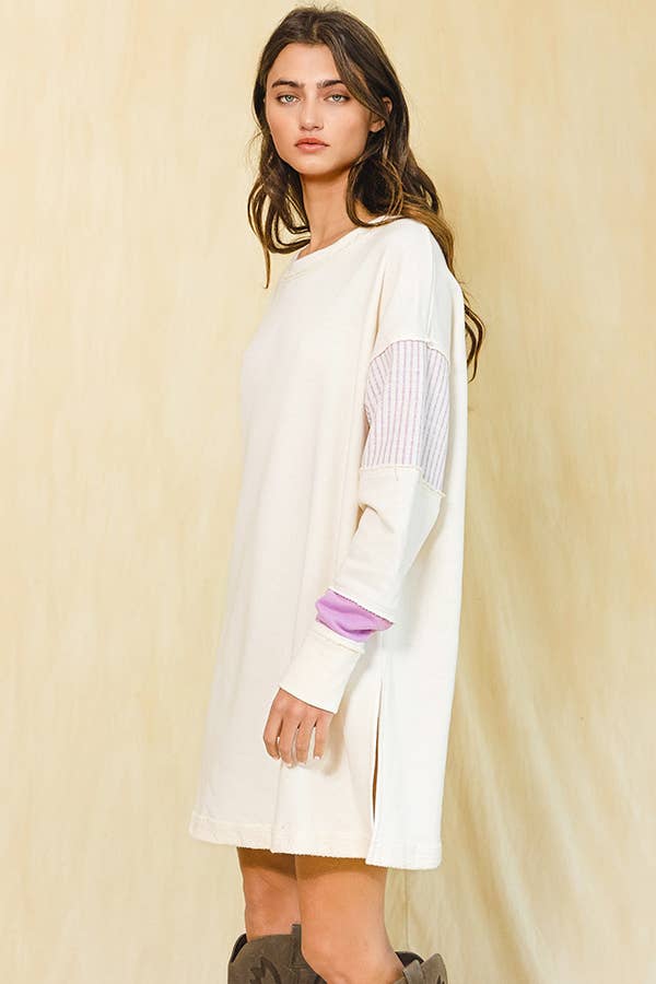 Color-block French Terry Knit Tunic Dress