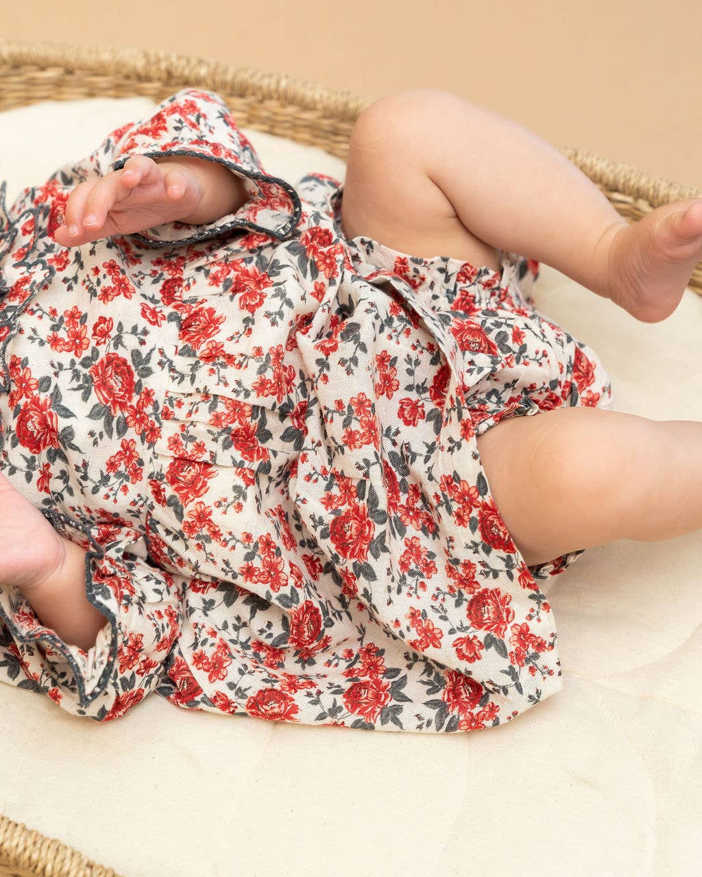 Amour Rose Floral Ruffle Baby Dress & Bloomer (Linen Blend)