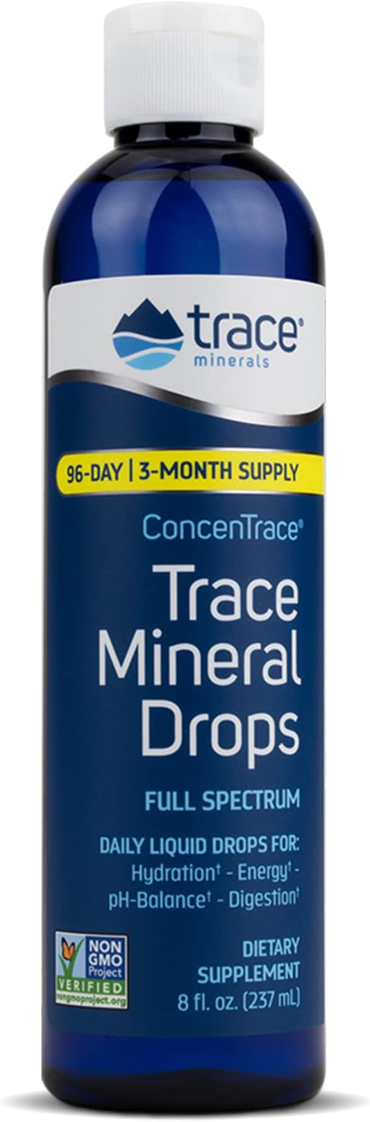 Trace Minerals ConcenTrace Drops | Full Spectrum Minerals | Ionic Liquid Magnesium, Chloride, Potassium | Low Sodium | Energy, Electrolytes, Hydration | 96 Day Supply, 8 fl oz