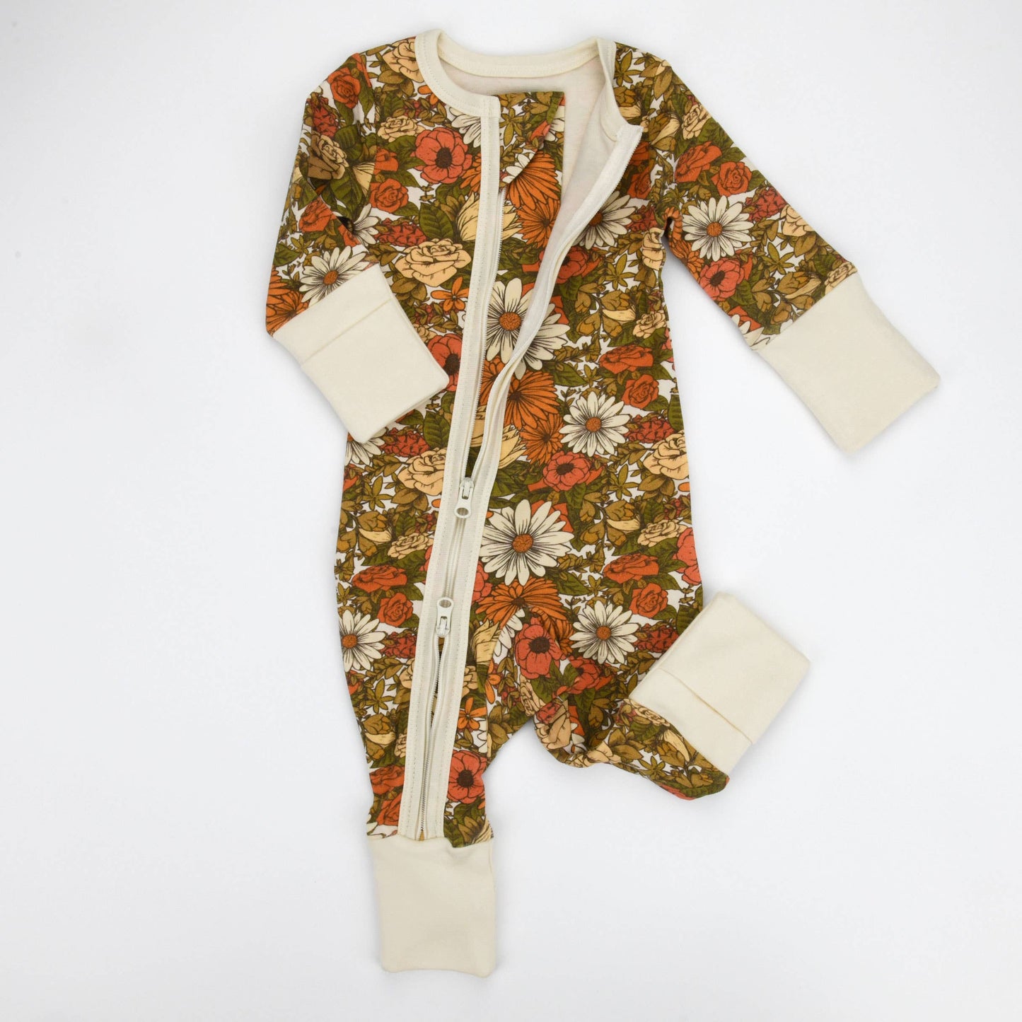 Organic Cotton Baby Pajamas 2-Way Zip Front Zipper Sleeper, Daisy