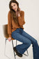 V NECK HALF BUTTON LONG SLEEVE KNIT TOP