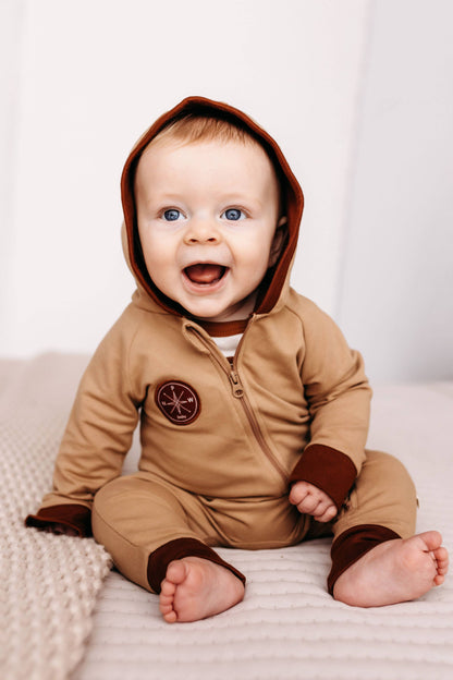 PNW Baby Hooded Romper- Rust