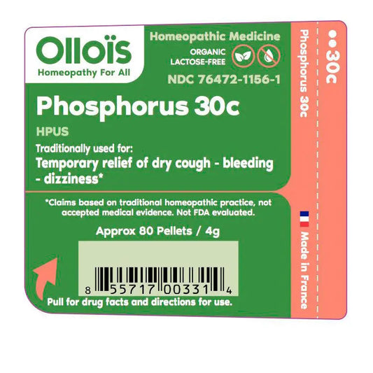 Olloïs Phosphorus 30C Vegan Organic, 80 Homeopathic Pellets