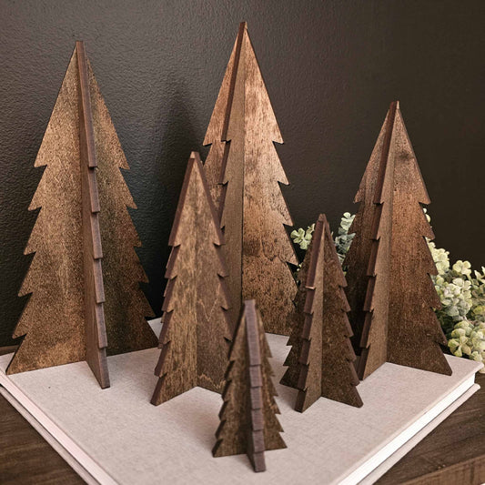 Wood 3D Stained Trees Holiday Christmas Decor Table Filler