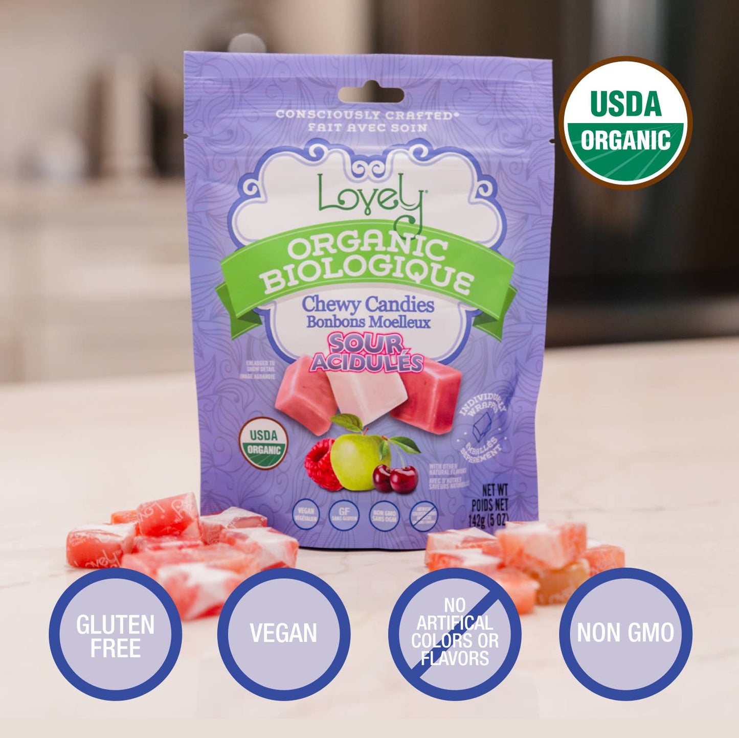 Organic Sour Chewy Candies -  Natural Candy, Gluten Free