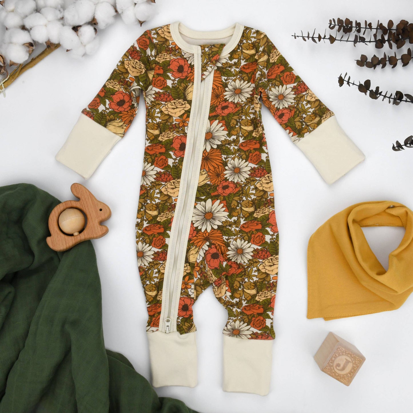 Organic Cotton Baby Pajamas 2-Way Zip Front Zipper Sleeper, Daisy
