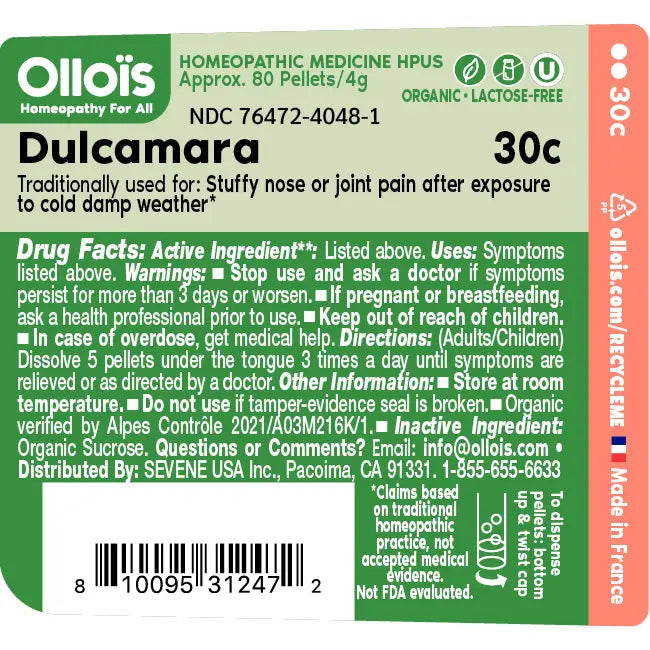 Olloïs Dulcamara 30c Organic Lactose-Free Kosher, 80 Pellets