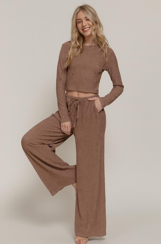 Long Sleeve Top & Long Pants Set Mocha