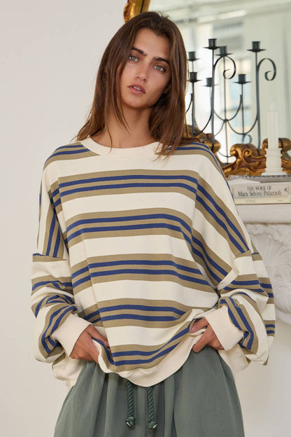 Striped Terry Oversized Sweatshirt Top