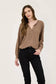 V NECK HALF BUTTON LONG SLEEVE KNIT TOP