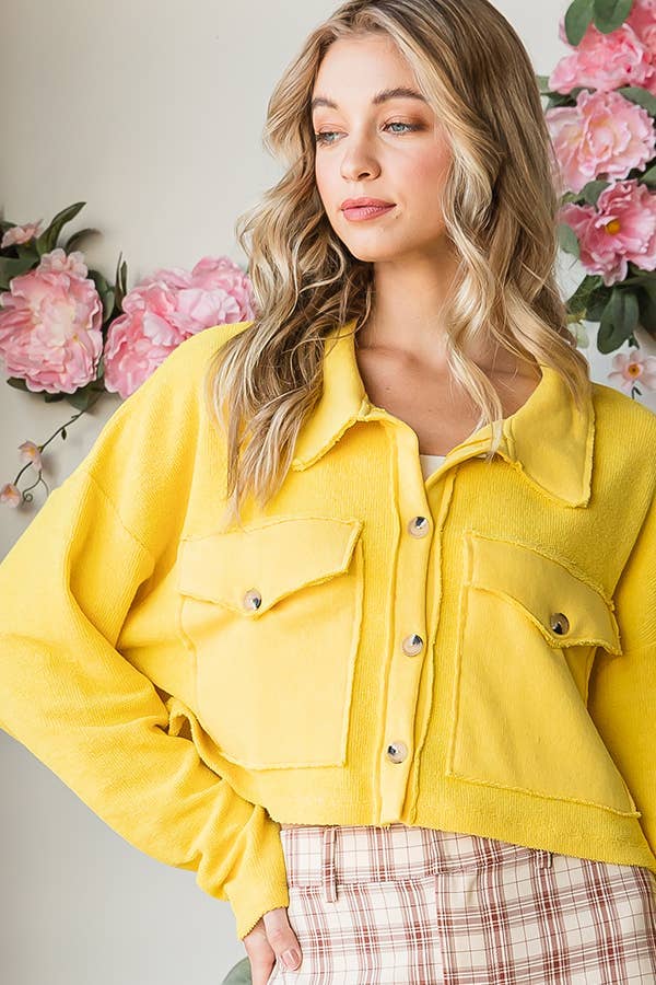 Yellow Cropped Shirt Jacket Shacket