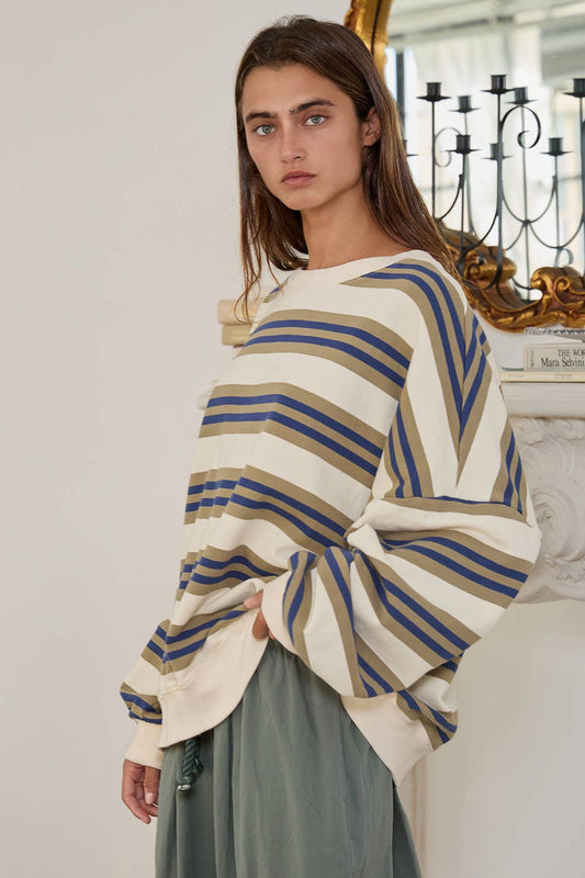 Striped Terry Oversized Sweatshirt Top