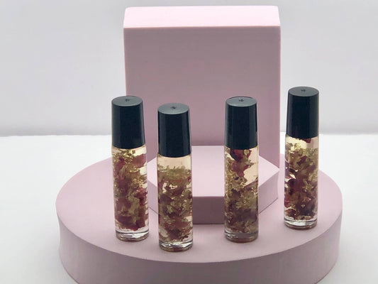 Pink Rose Petals with Gold Flakes Lip Oil: Huckleberry Heaven