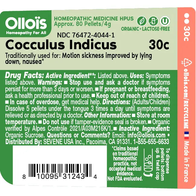 Olloïs Cocculus Indicus 30c Organic & Lactose-Free,80 Pellet