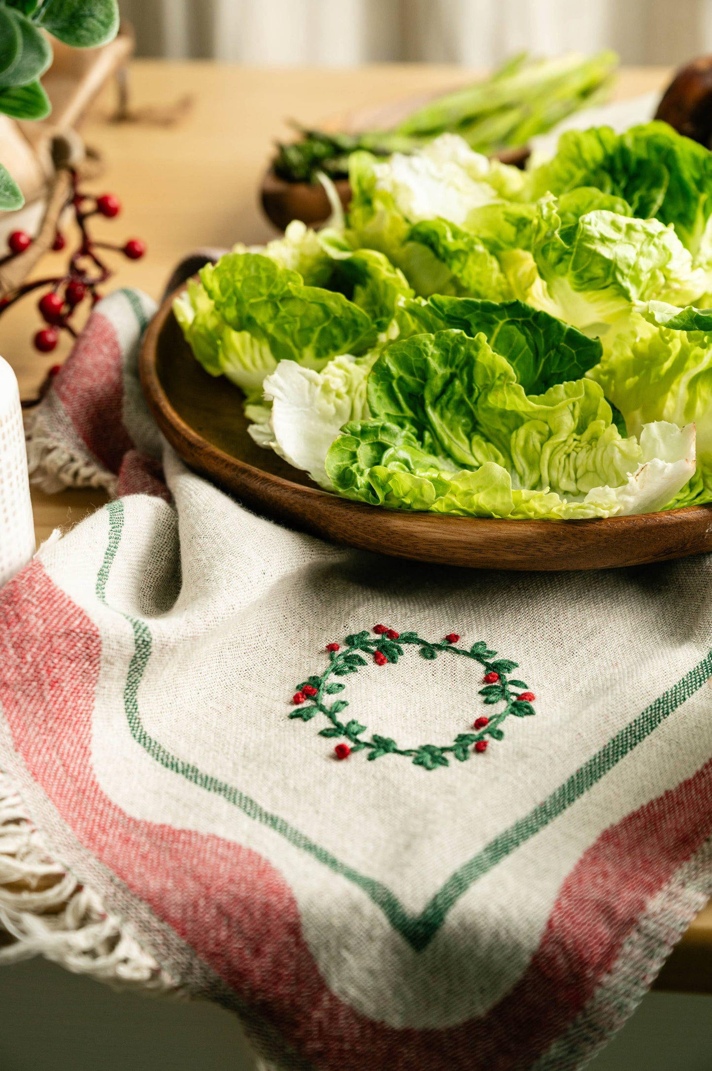 Wreath Hand-Stitched Tea Towel Set