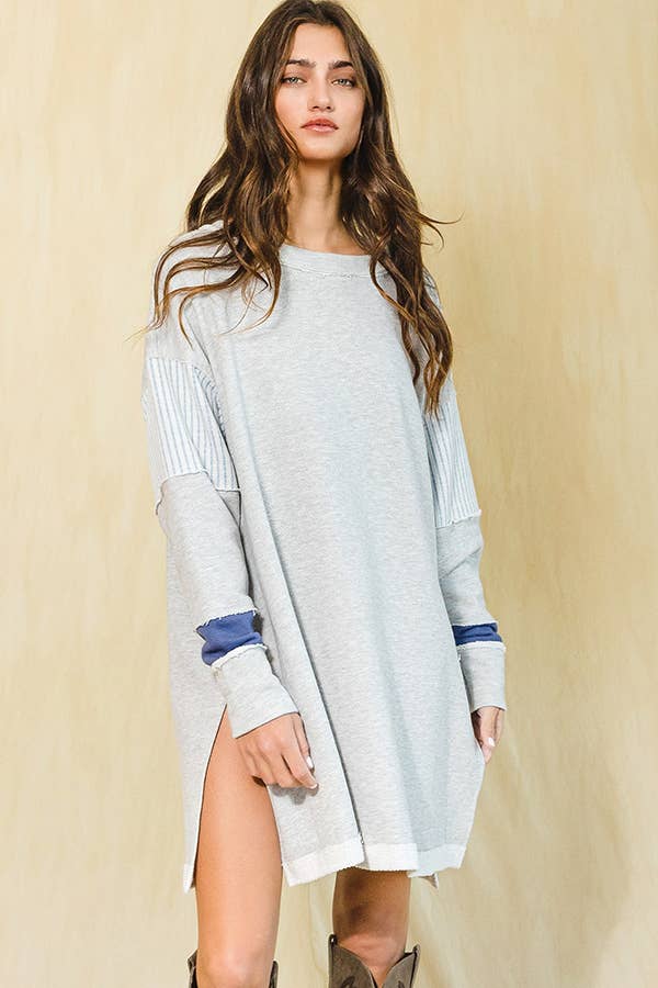 Color-block French Terry Knit Tunic Dress