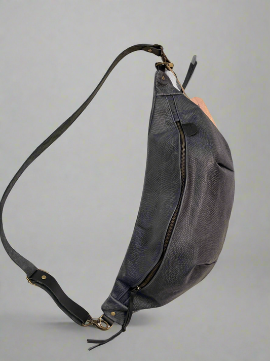 Navy Scaled Leather Crossbody