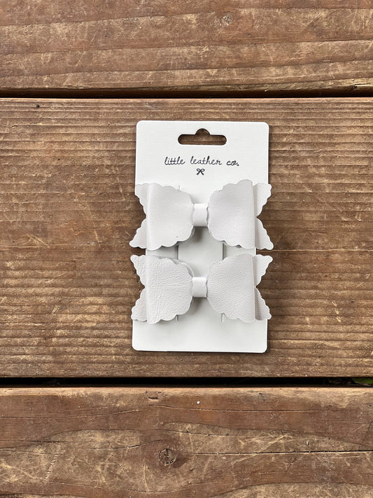 The Scalloped Bow Set - Scalloped Leather Hair Bows - Toddler Hair Bows - Leather Hair Clips