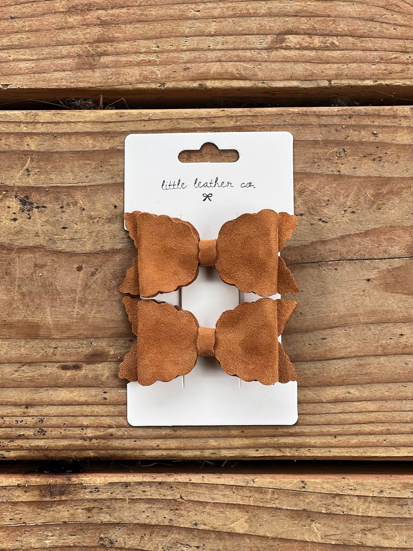 The Scalloped Bow Set - Scalloped Leather Hair Bows - Toddler Hair Bows - Leather Hair Clips