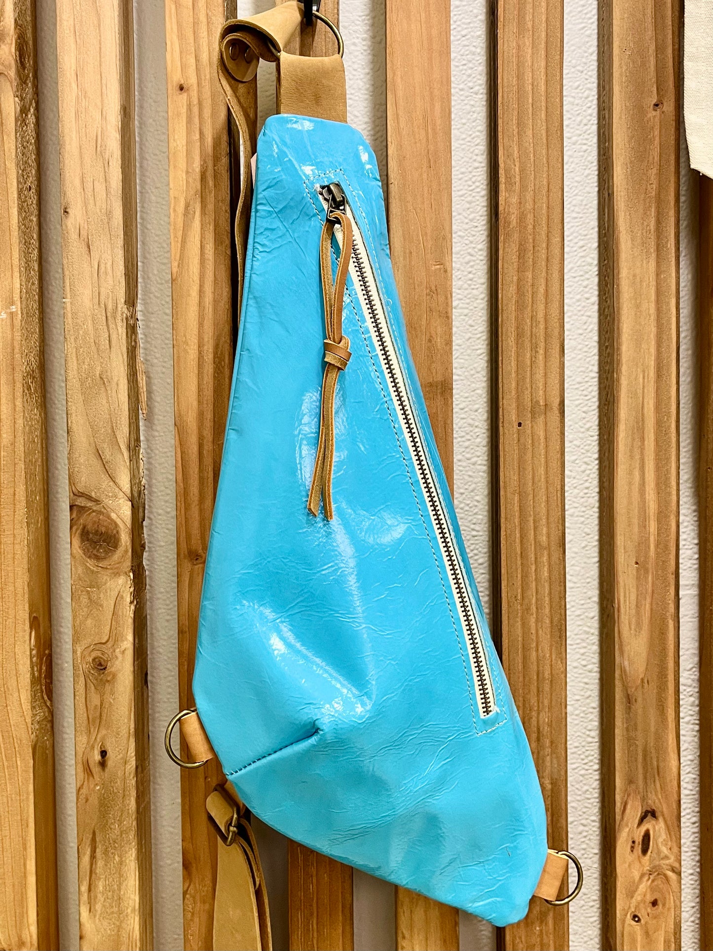 Sky Blue Leather Crossbody - Small