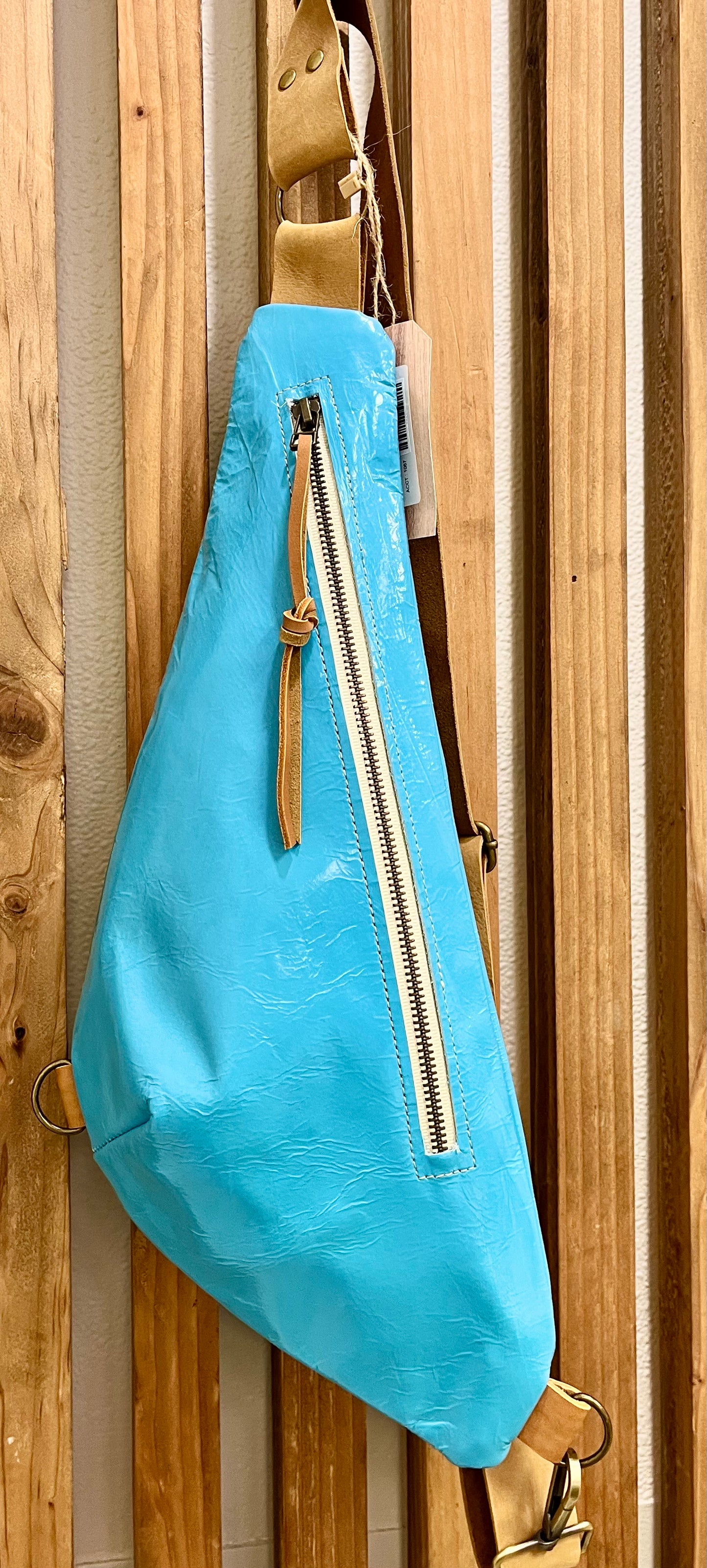 Sky Blue Leather Crossbody - Small