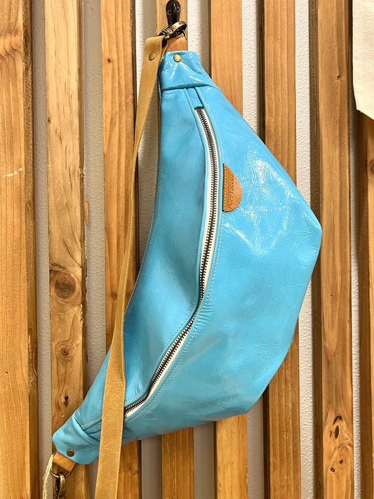 Sky Blue Leather Crossbody - Large