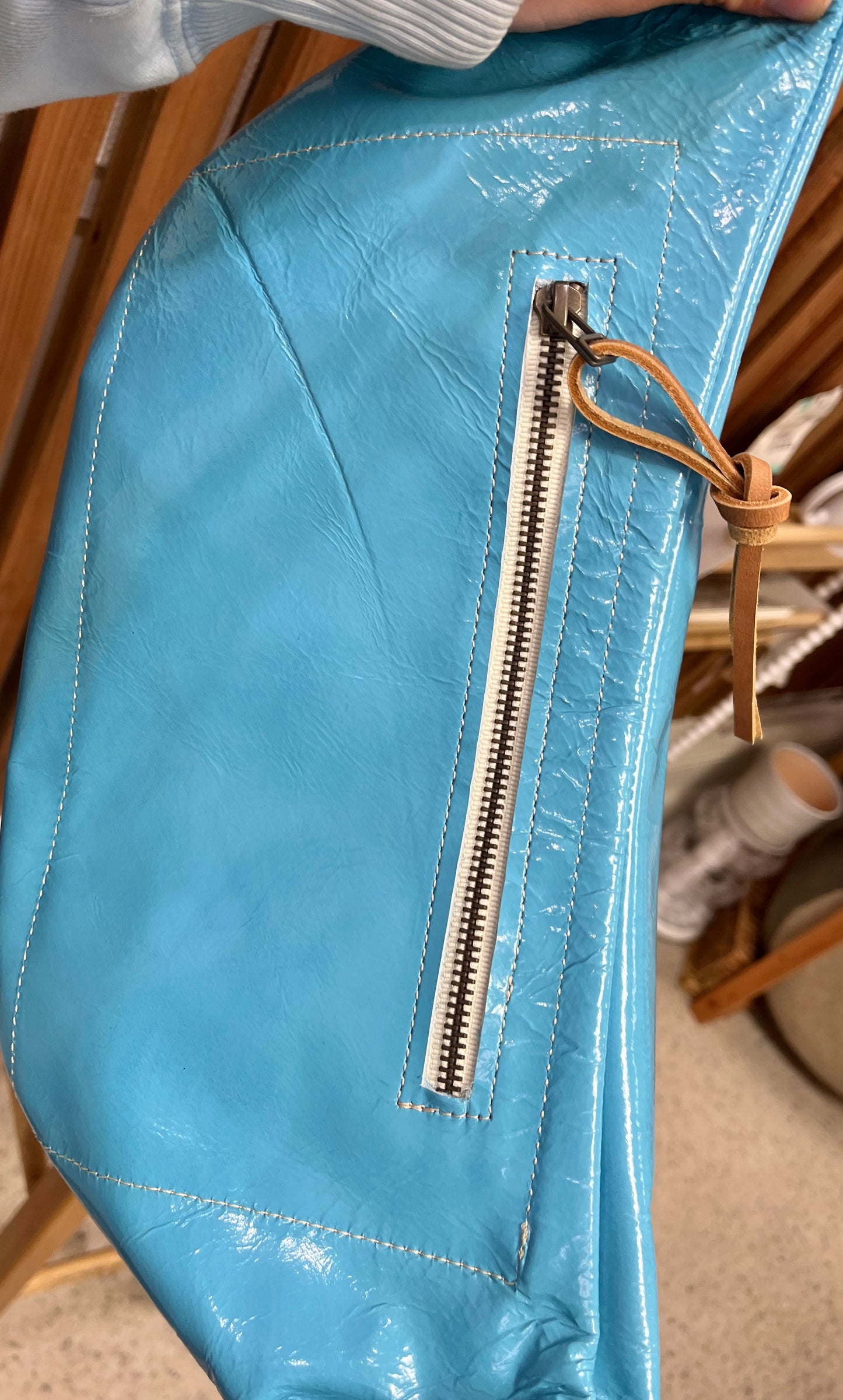 Sky Blue Leather Crossbody - Large