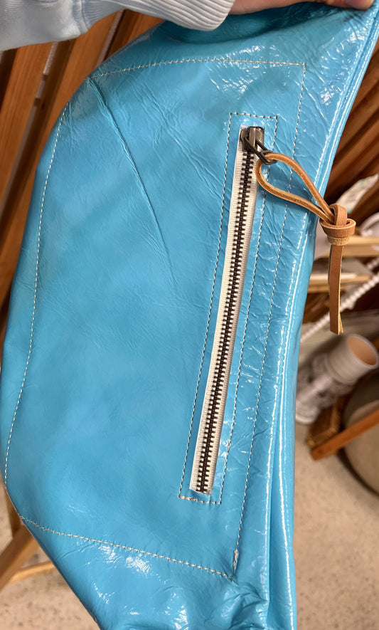 Sky Blue Leather Crossbody - Large