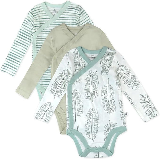 HonestBaby Baby Long Sleeve Side-Snap Organic Cotton Kimono Bodysuits Printed