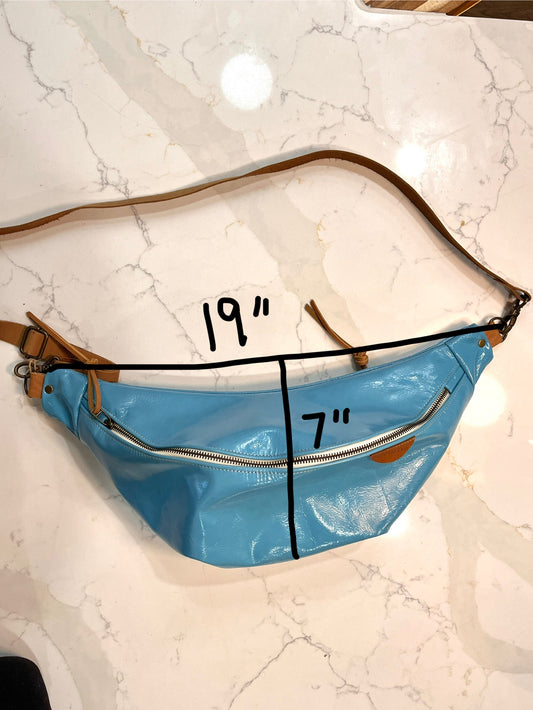 Sky Blue Leather Crossbody - Large