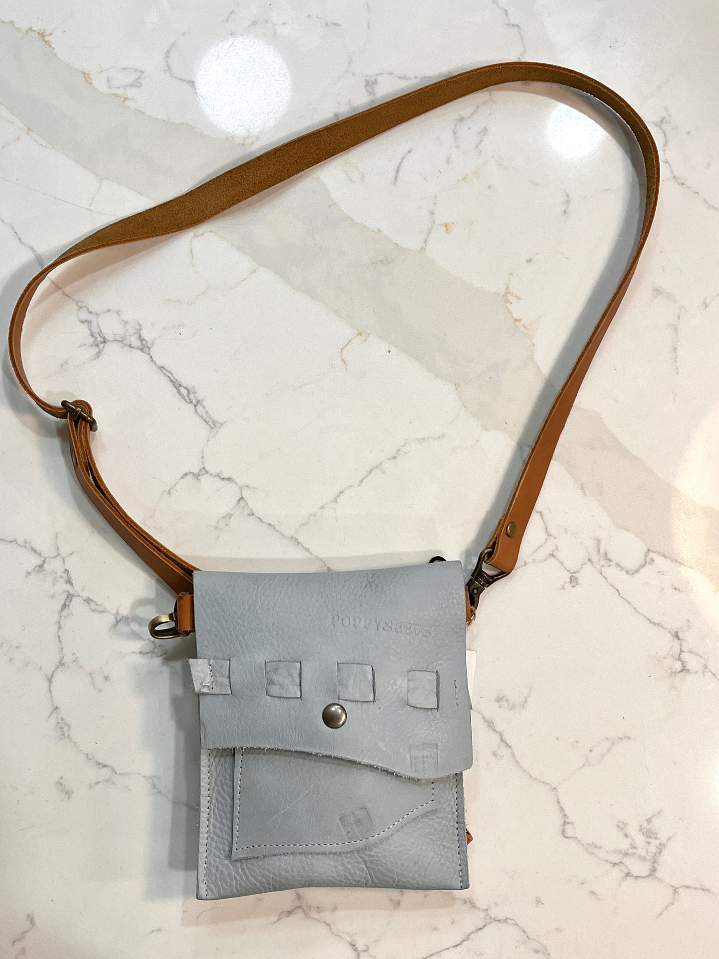 Small Leather Snap Purse - Sky Blue