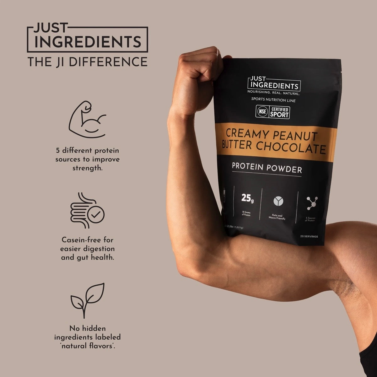 Just Ingredients Creamy Peanut Butter Chocolate Protein Powder