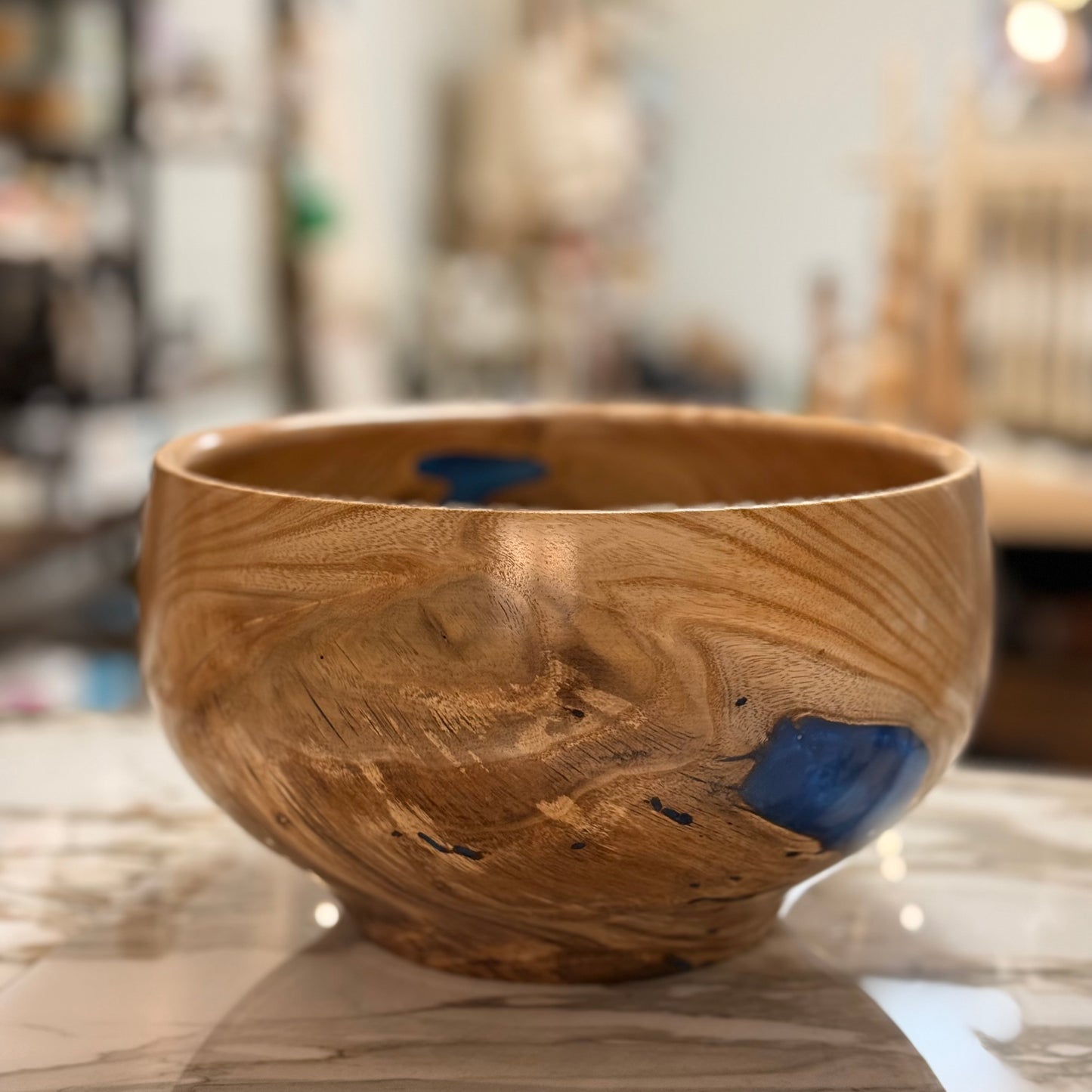 Locally Made 11” Poplar Wood w/ Blue Epoxy Bowl