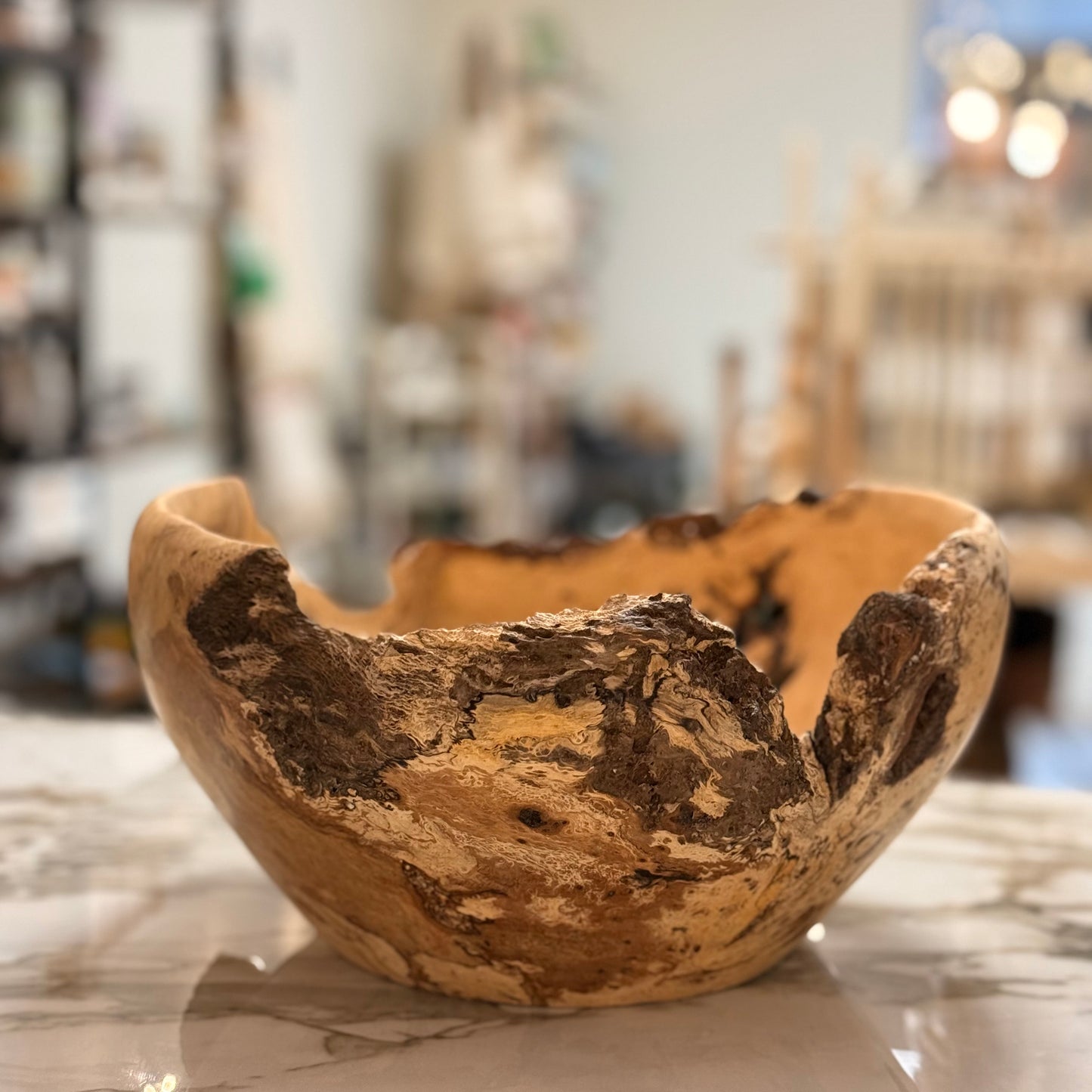 Locally Made 12”x7” Live Edge Oak Burl Bowl