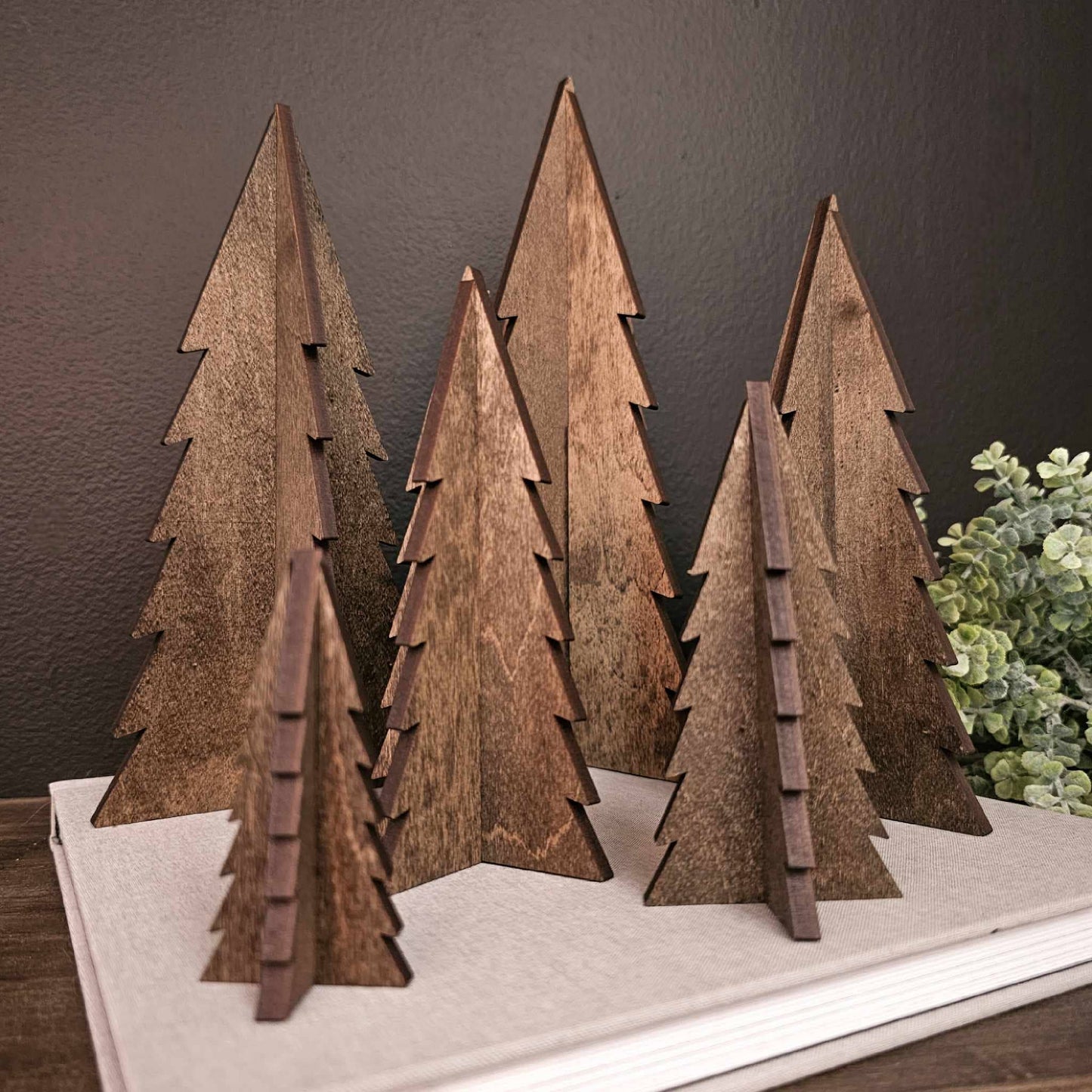 Wood 3D Stained Trees Holiday Christmas Decor Table Filler