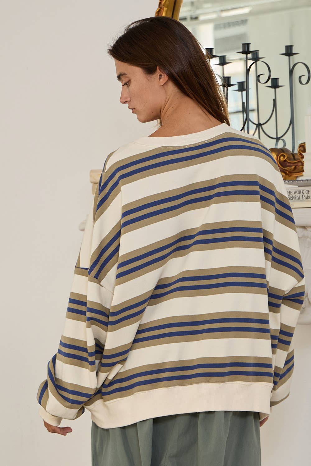 Striped Terry Oversized Sweatshirt Top