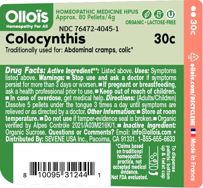 Olloïs Colocynthis 30c Organic Lactose-Free Kosher, 80 Pel.