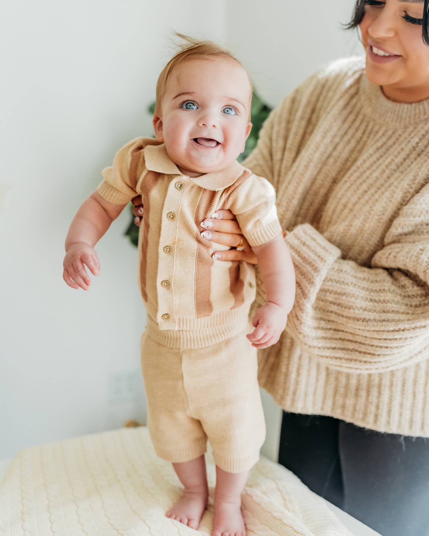 Tennis Collar & Stripe Knit Top & Shorts Set -Organic Cotton