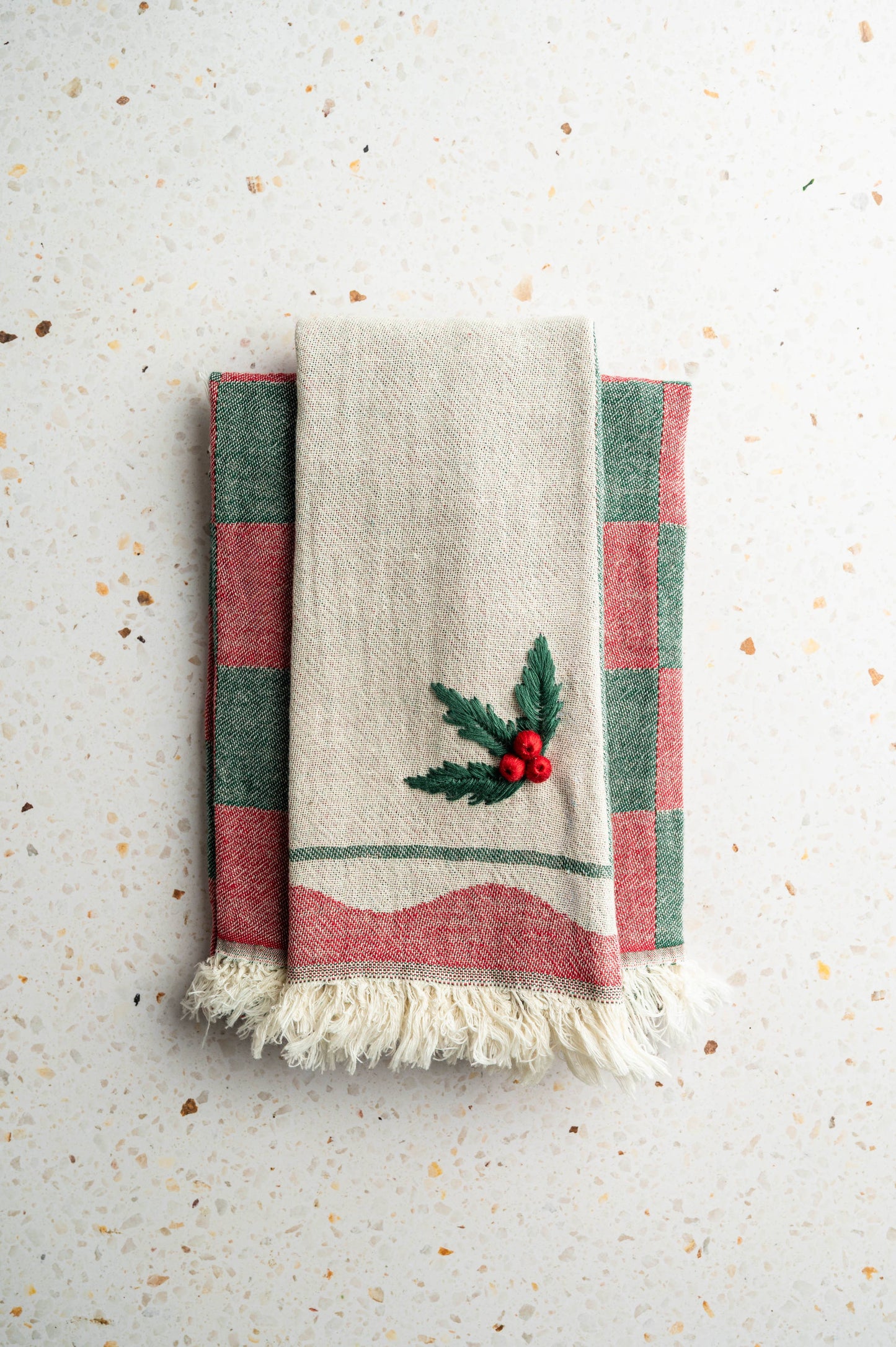 Holly Hand-Stitched Tea Towel Set