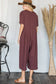 Cropped Wide Leg Pleated Solid Jumpsuit COFFEE