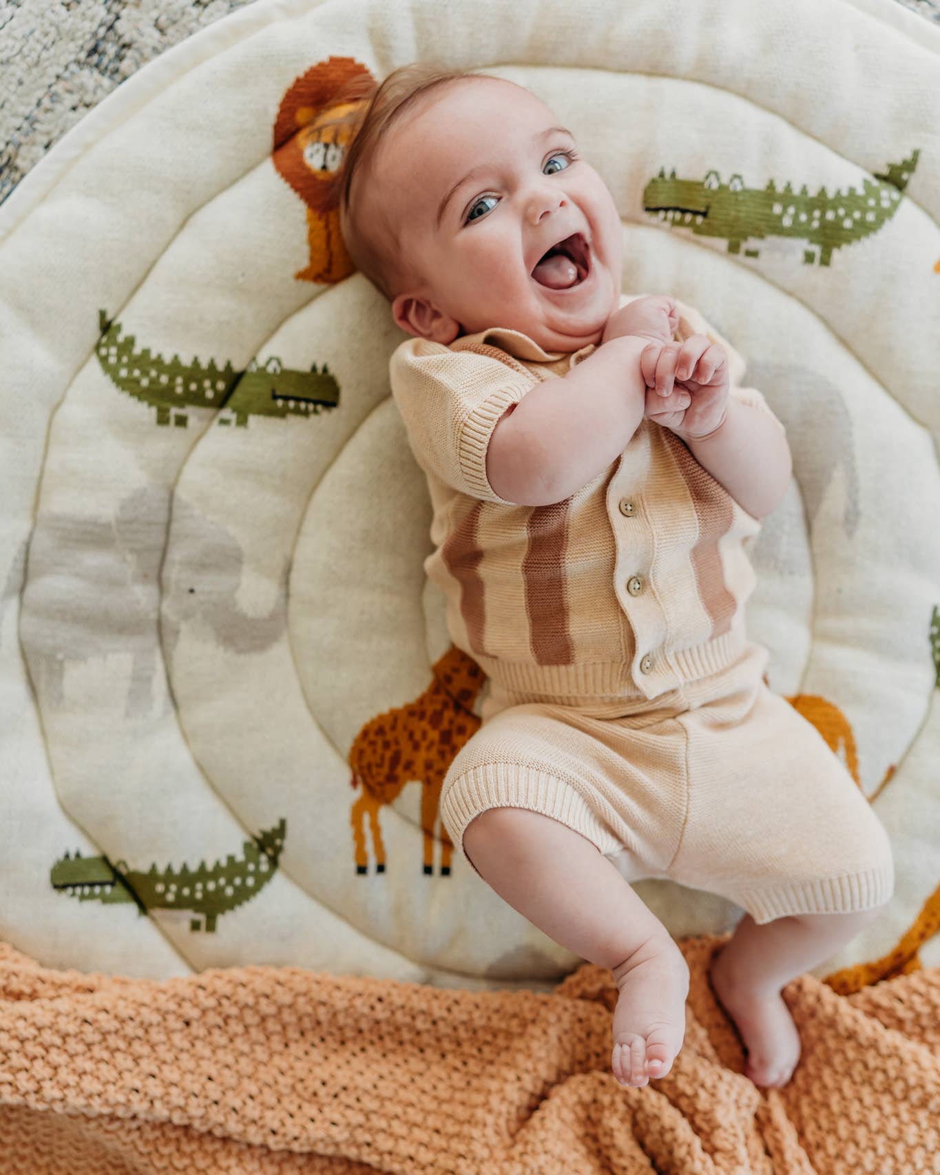 Tennis Collar & Stripe Knit Top & Shorts Set -Organic Cotton