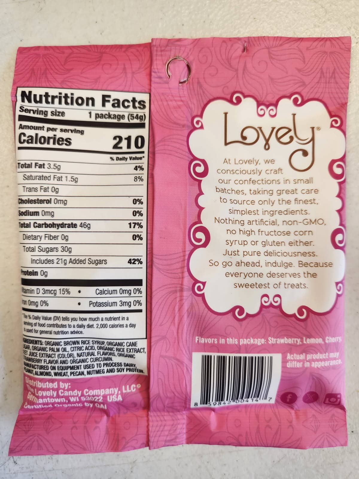 Organic Chewy Candies 1.8oz Single Serve Bags