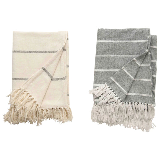 Striped Throw with Fringe, 2 Styles