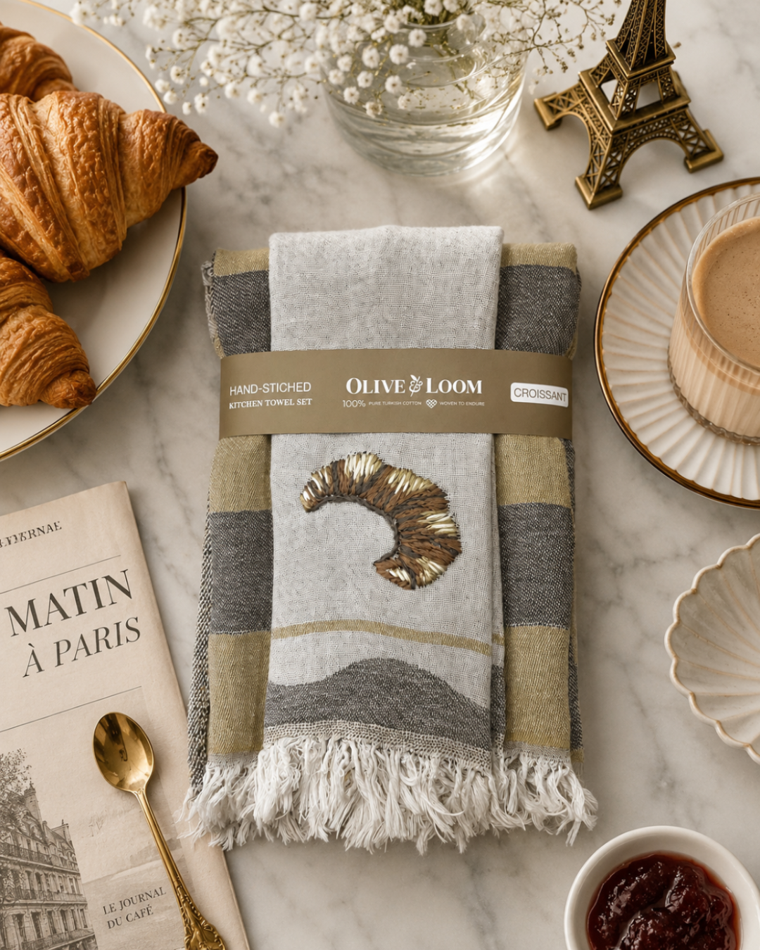 Croissant Hand-Stitched Tea Towel Set