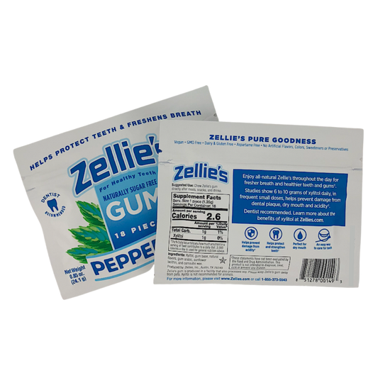 Zellie's Xylitol Dental Gum - Peppermint 18ct Pouch