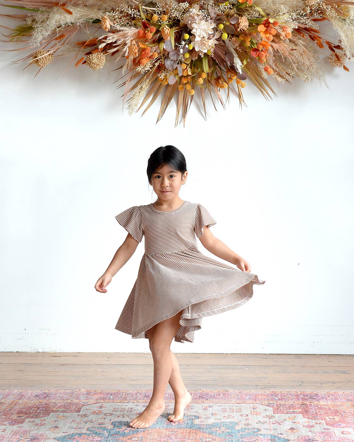 Girl Spring Twirl Dress- Toffee Stripe