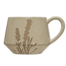 Stoneware Mug with Wax Relief Botanical Image, Reactive Glaze, 3 Styles