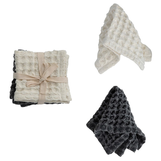 11.5" Cotton Waffle Weave Dish Cloths w/ Loops, Set of 2