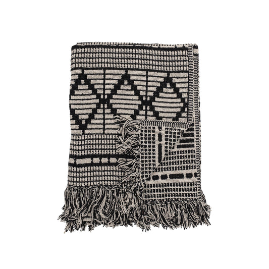 Throw Blanket with Fringe and Geometric Pattern