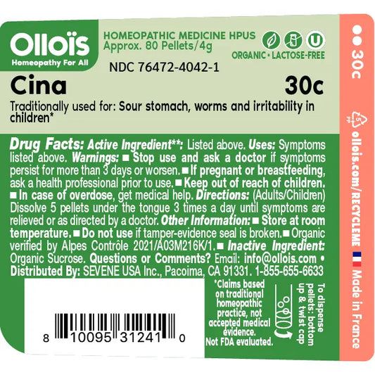 Olloïs Cina 30c Organic, Lactose-Free & Kosher Pellets, 80ct